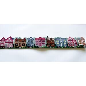 Completed Bucilla Chestnut Street 6047 Plastic Canvas Needlepoint Wall Hanging